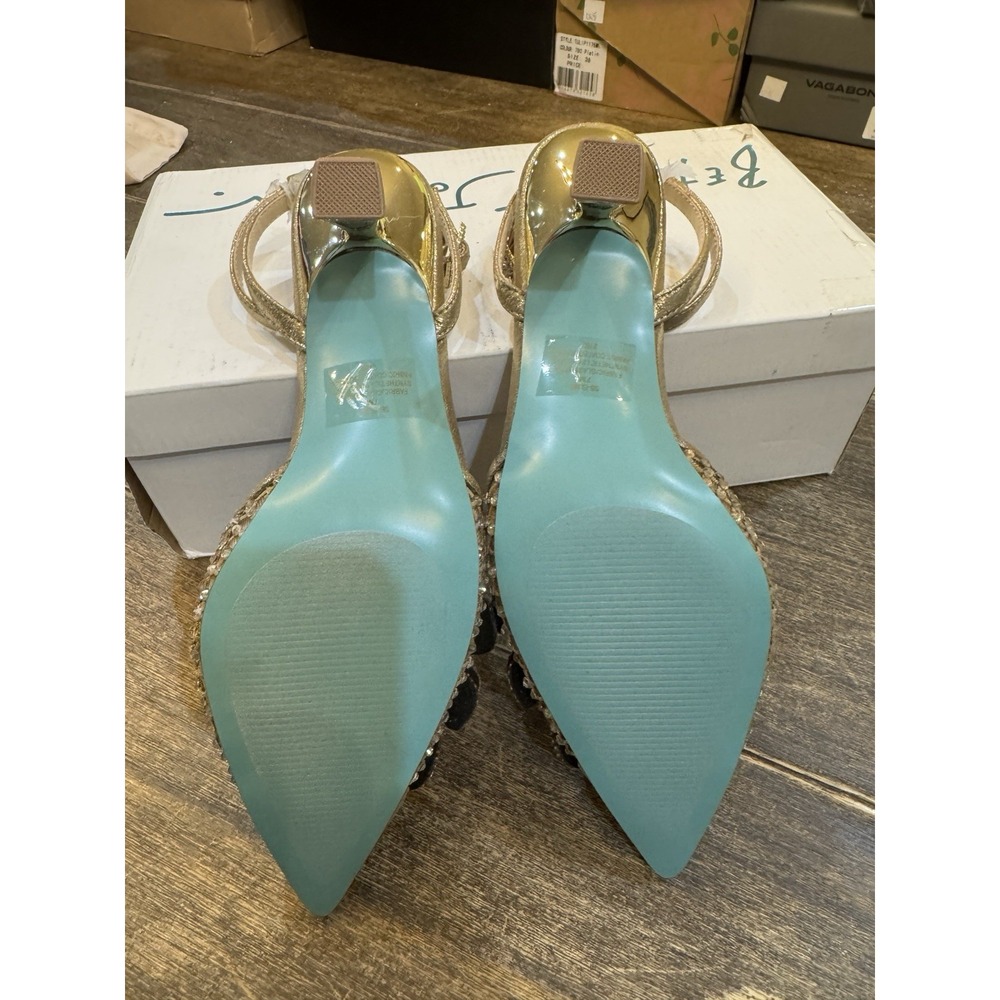 Betsey Johnson Blue Elma pointed-toe heels Floral Gold Size 7 Embellished - Picture 7 of 11